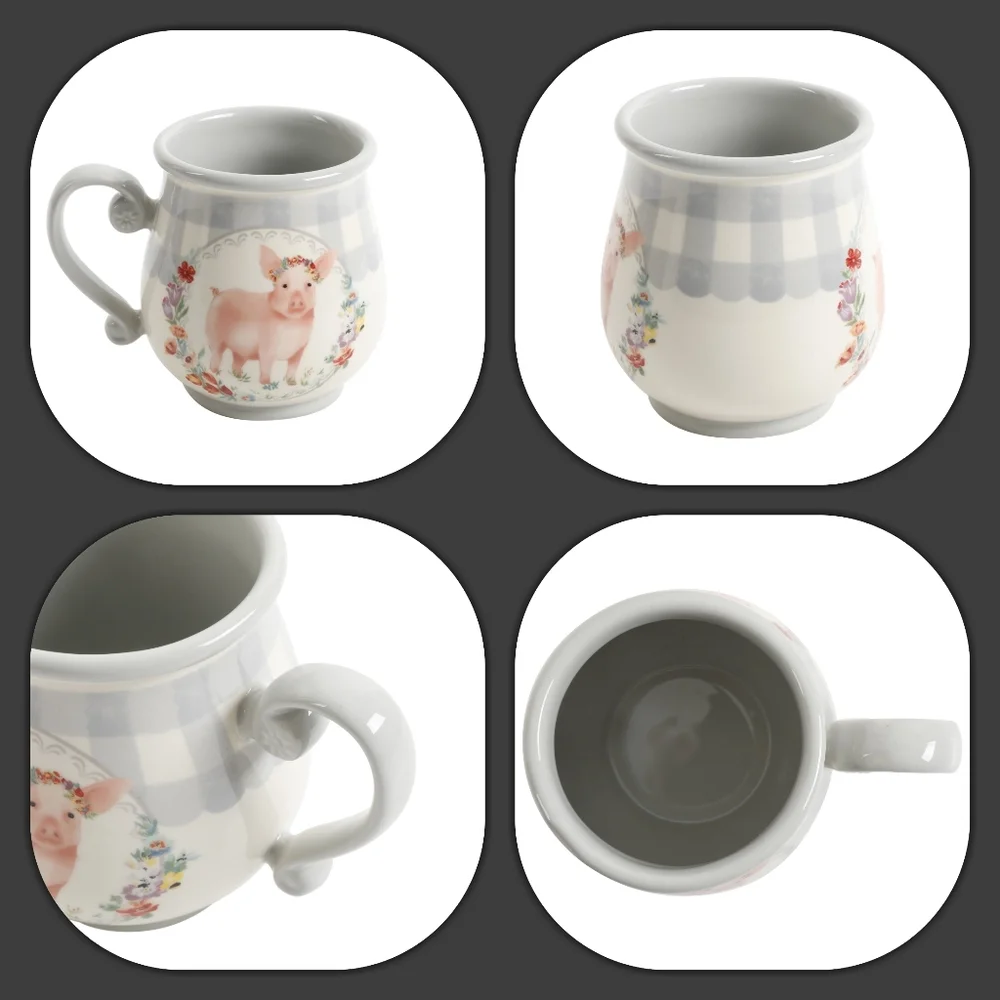 Last One! ๐บ New Pioneer Woman Pink Pig Gray Gingham Checks Mug, Qty 1 - Picture 10 of 11